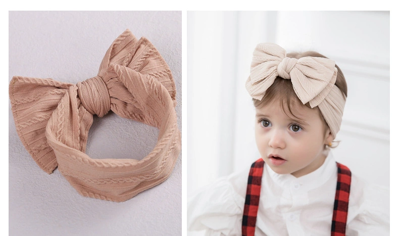 Hot Sale Double Knotted Bow Nylon Headbands for Baby Girls Cable Knit Soft Turban Wide Head Wraps Kids Hair Accessories