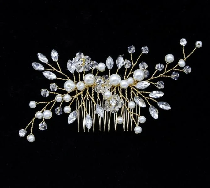 Bridal Wedding Crystal Peal Hair Comb Hair Vines Headpiece. Bridal Hair Comb Headband