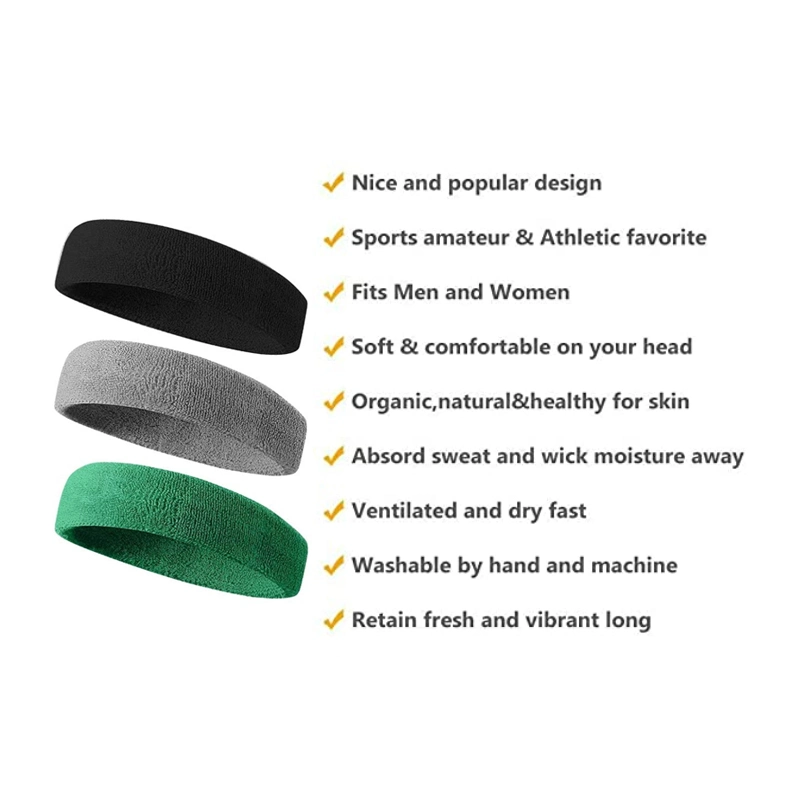 Amazon Top Selling Promotional High Elastic Comfortable Ball Sports Sweat Hair Bands, Customized Embroidery Logo Terry Headband for Running,Football,Basketball