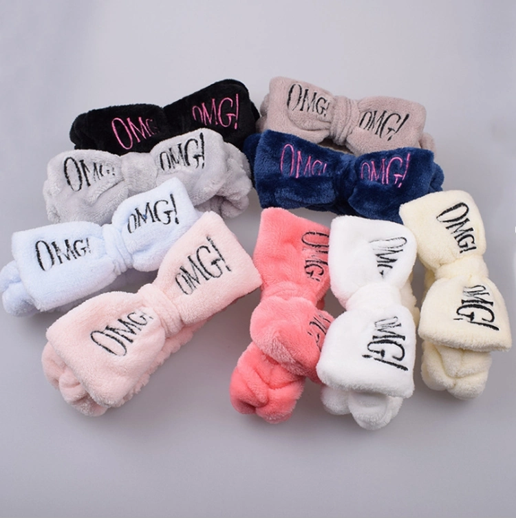 Omg Headbands for Women Girls Bow Wash Face Turban Makeup Elastic Hair Bands Coral Fleece Hair Accessories