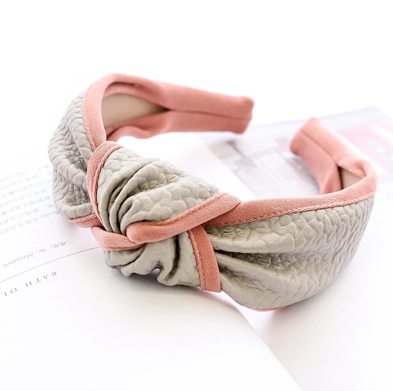 High-Grade Leather Hair Band Wrapped Edge Knotted Crocodile PU Leather Hair Card Wholesale Temperament Sweet Net Red Headband