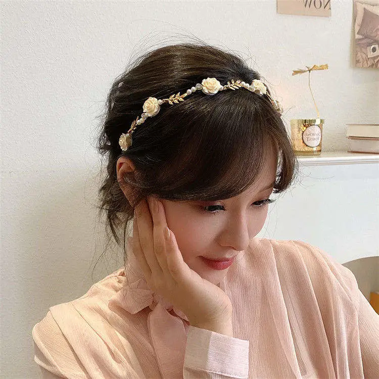 French Retro High-End Headband Headwear New Fashionable Design Flower Pearl Thin Head