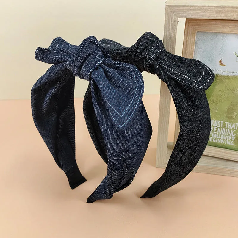 New Simple Temperament Denim Fabric Headband Art Variety of Rabbit Ears Bow Tie Hair Band