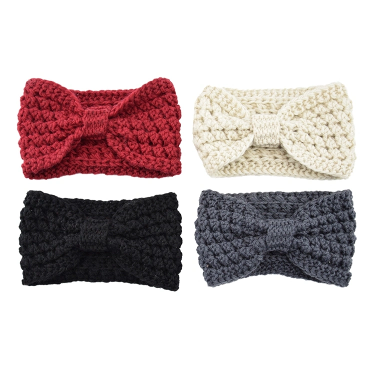 Popular Pineapple Bubble Bow Headband Hand-Knitted Wool Hair Band Women&prime;s Knitting Woolen Headband Winter Warm Ear Knit Headband