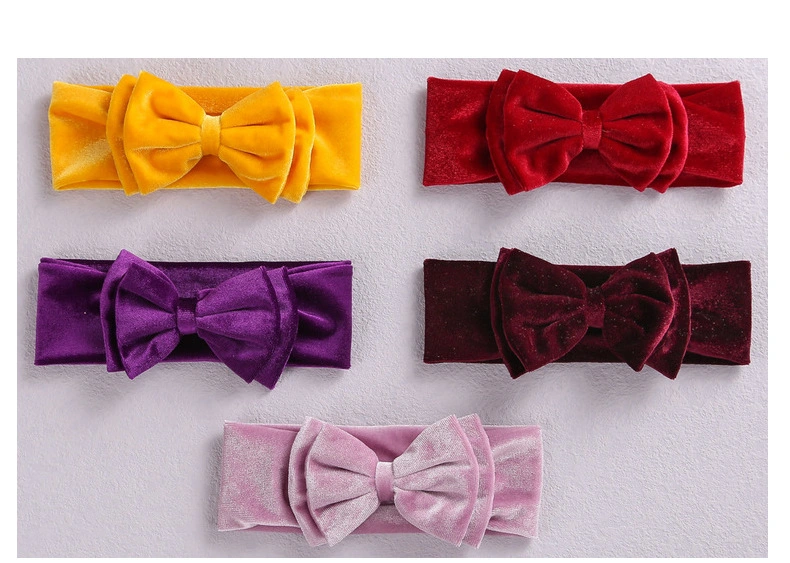 Children&prime;s Wide Hair Hoop Double-Layer Bow Baby Cute Hair Circles Velvet Baby Hair Bands Sweatband Soft Silk Velvet Cute Knitted Headband