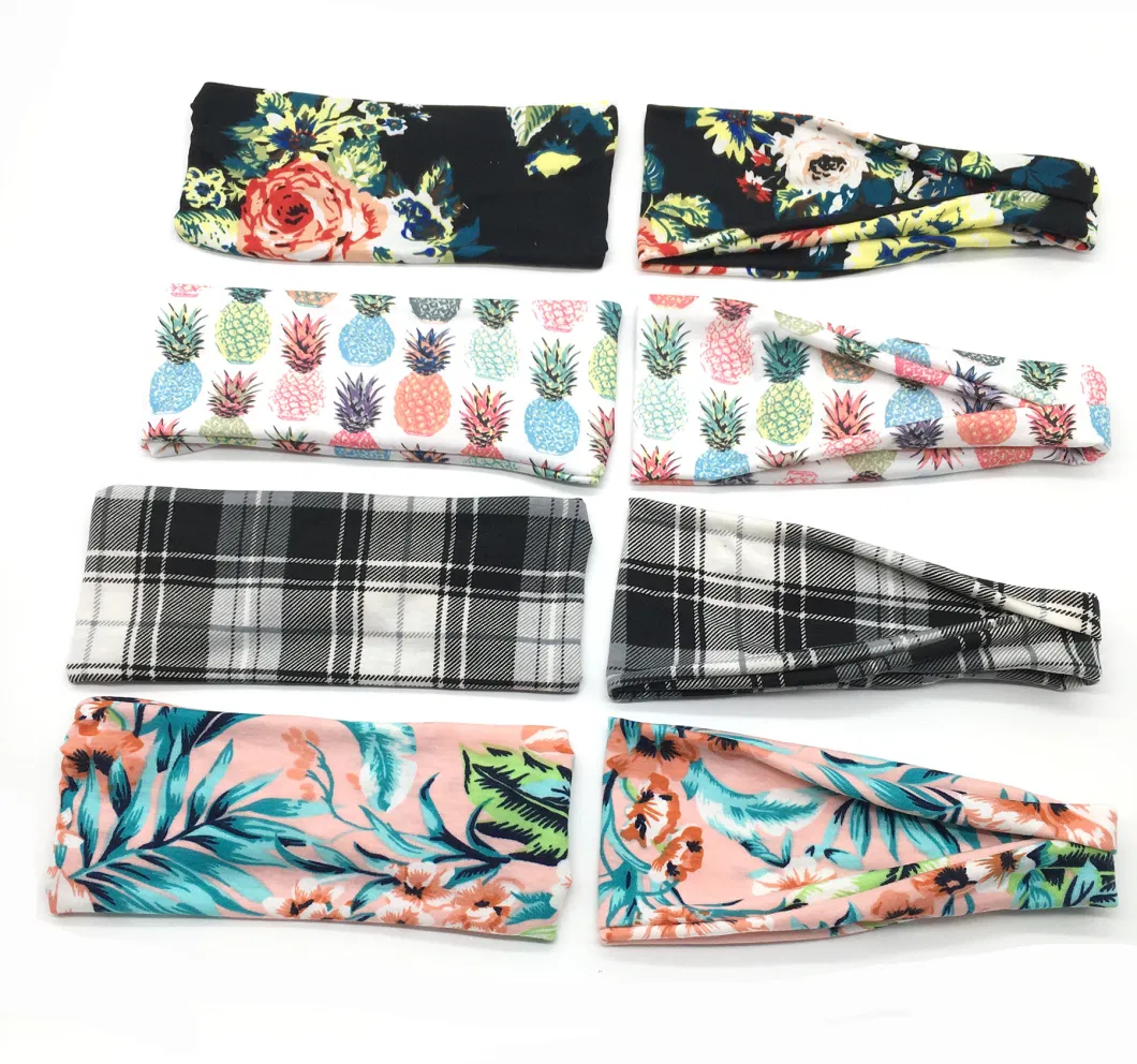 New Wholesale Flower Printed Women Wide Hair Accessories Fashion Headband