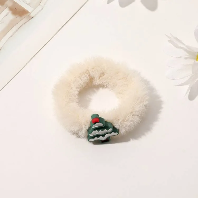 Wholesale Elastic Winter Hair Bands for Women Merry Christmas Party Gift for Girl Soft Plush Fluffy Hair Bracelet Tie Band