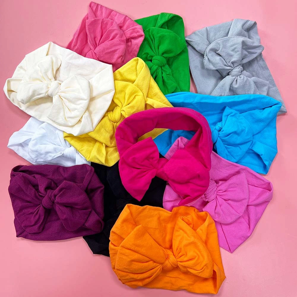 New Custom Headband Bow Headwrap Top Nylon Stretch Baby Waffle Top Fancy Hair Band Colors Elastics Handmade Hair Accessories