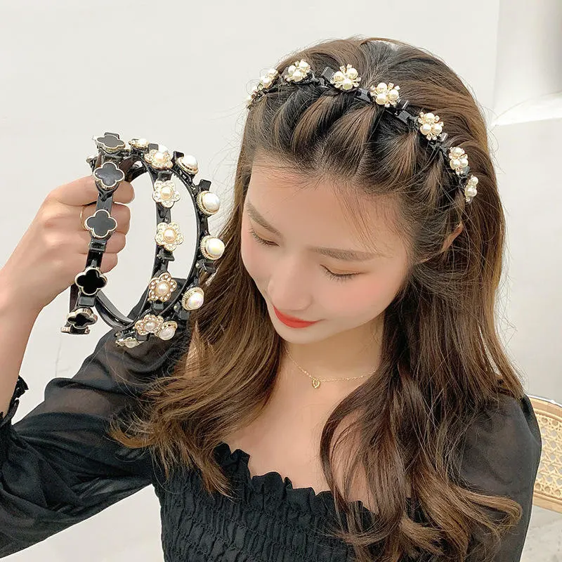 Hot Selling Double Bangs Headband for Women Double Layer Bands Clip Barrette Braid Tool Hair Accessories Bows