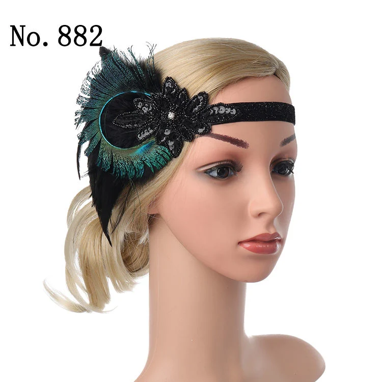 Halloween Carnival Party Peacock Feather Fascinator Feather Headpiece Crown Headdress