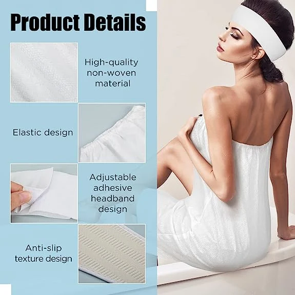 Disposable Towel Wrap SPA Robe with Adjustable Closure Elastic Top Lightweight Wraps for Bath Shower