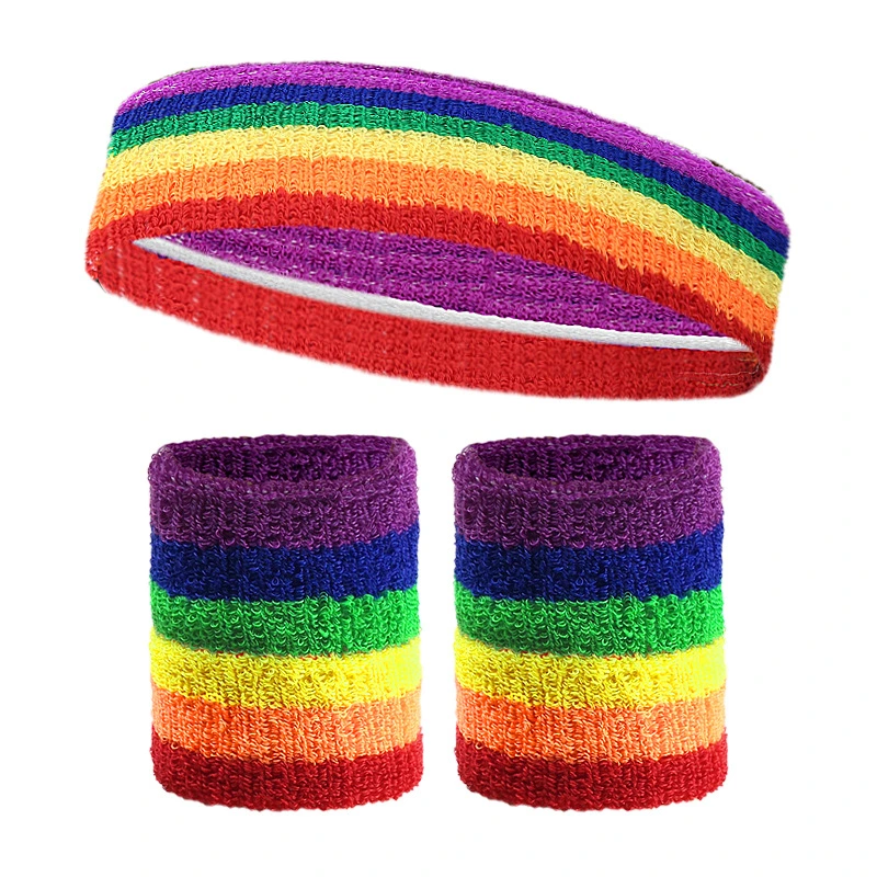 Wristbands Sweatbands Colorful Striped Sweatband Set for Men and Women