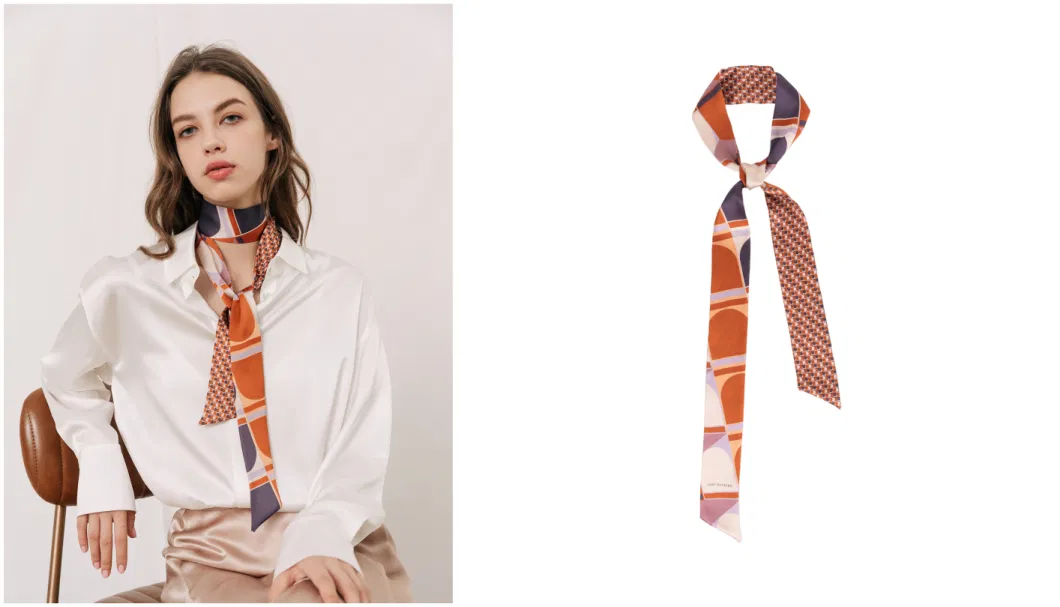 Geometric Satin Narrow Tie Silk Scarf Long Strip Women Silk Headband