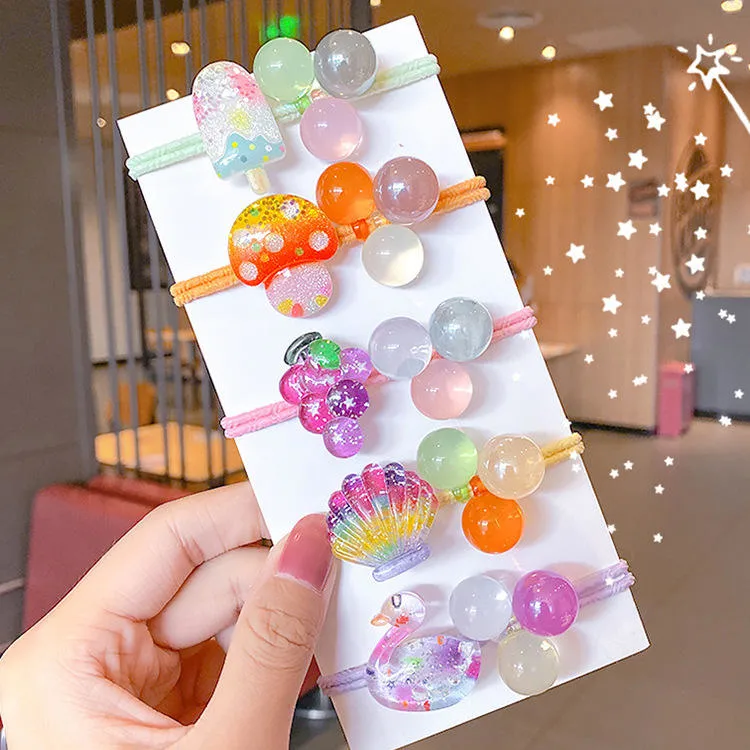 Hot Sale Candy Style Hair Ties Beautiful Ball 5PCS/Set Elastic Hair Bands