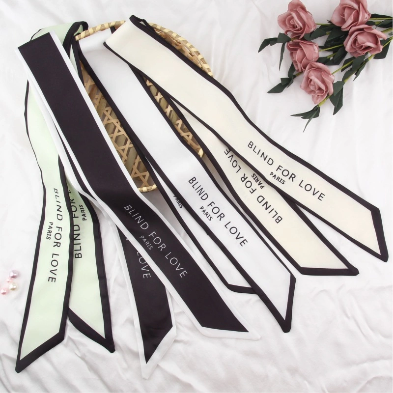 Retro French Small Long Scarf Headband Women Tie Hair Twill Letter Headband