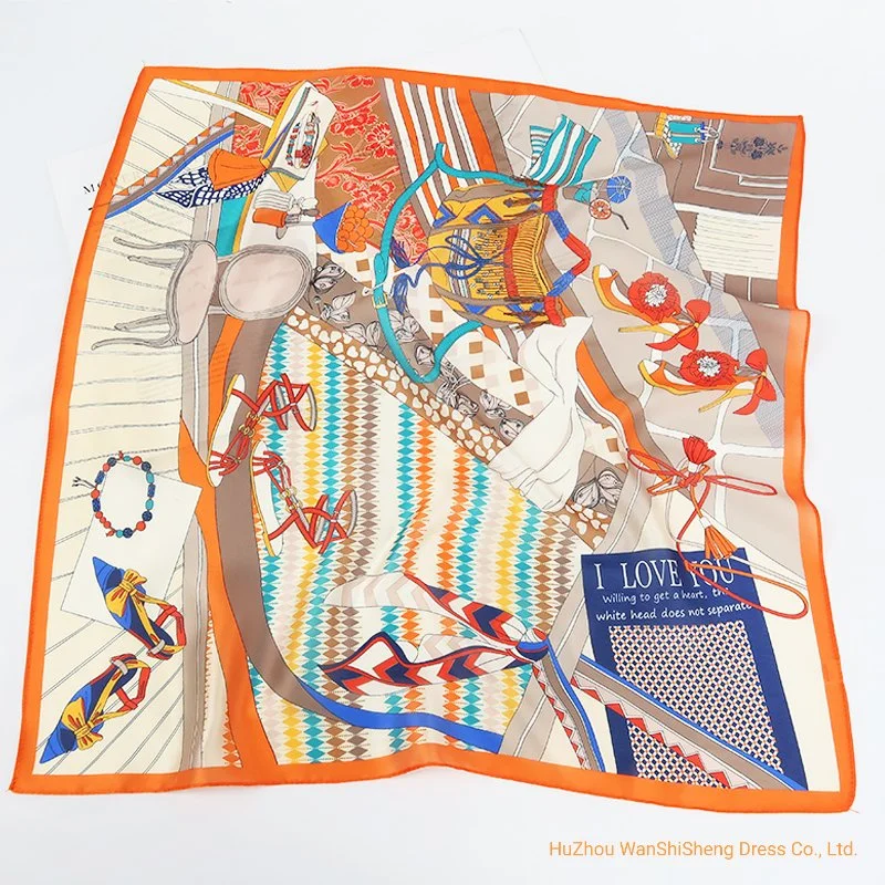 Custom 58*58cm Print Women Square Silk Scarf Fashion Bandana for Hair