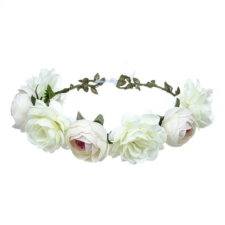 Women Artificial Hair Accessories Simulation Flower Hair Ring Adjustable Fabric Wedding Wreath Crown Rose Headband for Bride