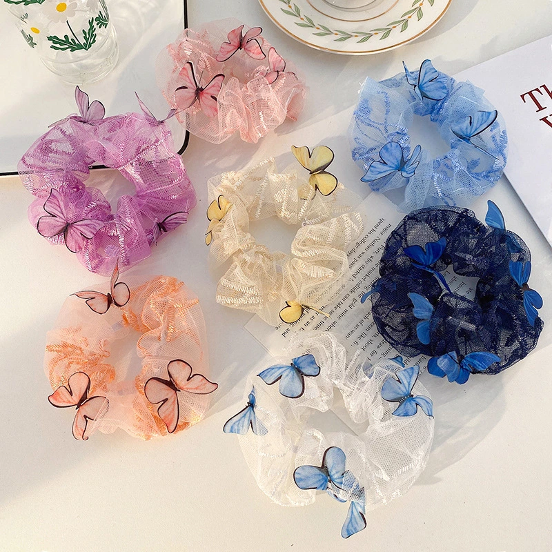 Butterfly Korean Silk Hair Scrunchies Fancy Colorful Simple Hair Bands