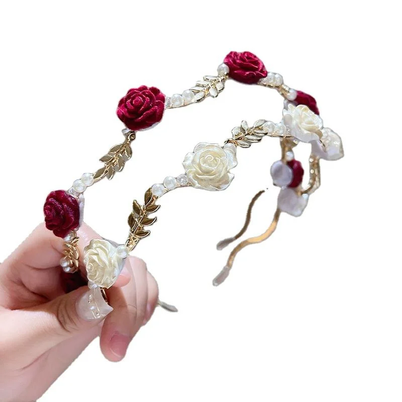 French Retro High-End Headband Headwear New Fashionable Design Flower Pearl Thin Head