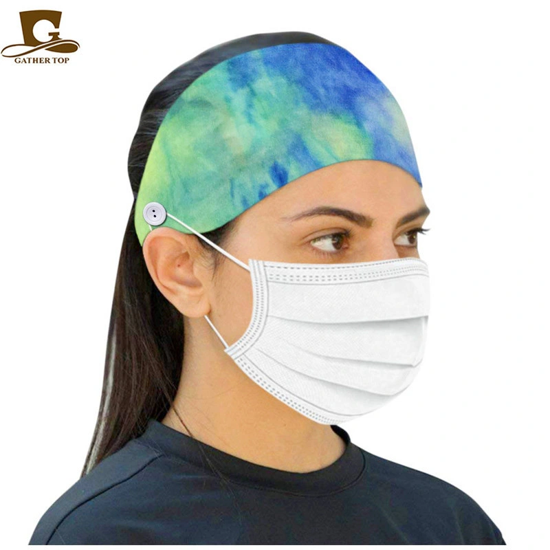 Custom Design Tie Dye Hair Band Anti-Leather Ear Button Headband Nurse Staff Headband