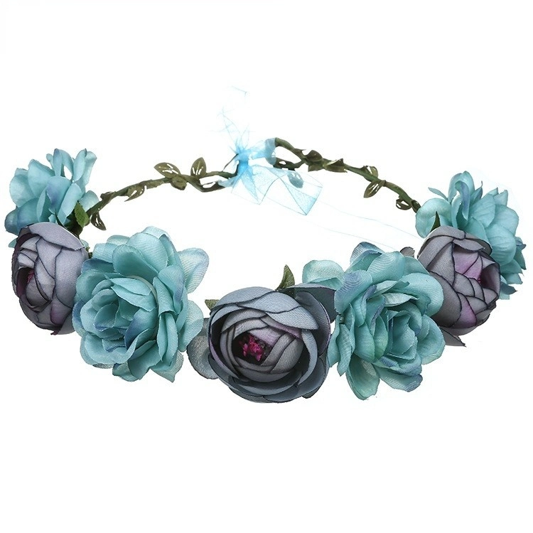 Women Artificial Hair Accessories Simulation Flower Hair Ring Adjustable Fabric Wedding Wreath Crown Rose Headband for Bride