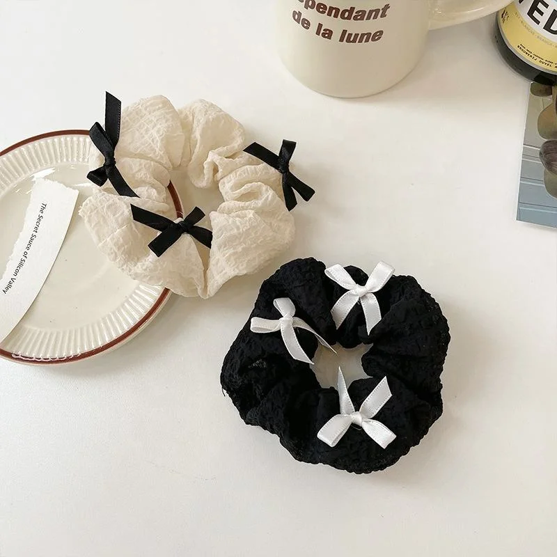 Wholesale Lace Black and White Bow Hair Band High Ponytail Hair Loop Retro Minimalist Colon Loop