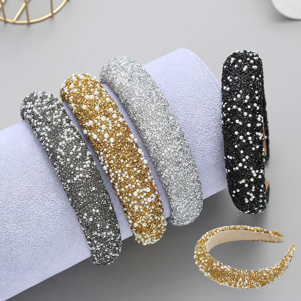 Sponge Padding Hair Bundle Beaded Pearl Seed Bead Headbands for Women