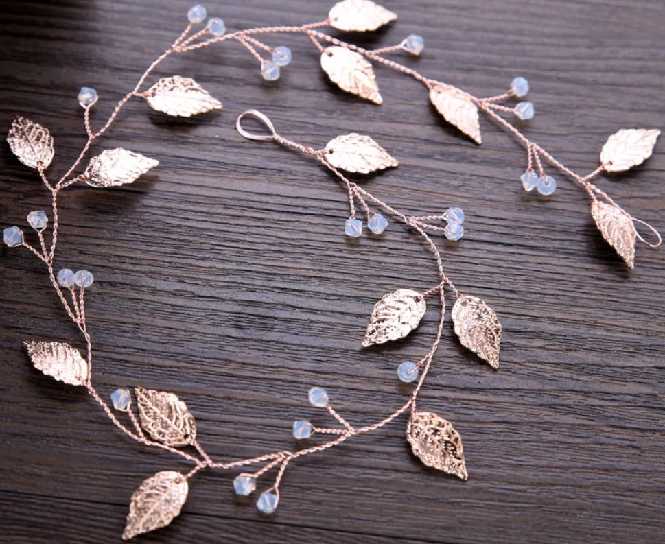 Bridal Wedding Crystal Leaf Flower Hair Vines Headband Headpiece. Rose Gold Headband for Women