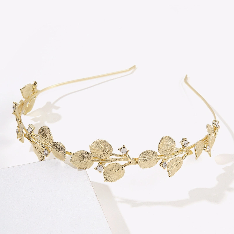 Fashion Pear Leaf Alloy Headband Metal Rhinestone Hair Hoop