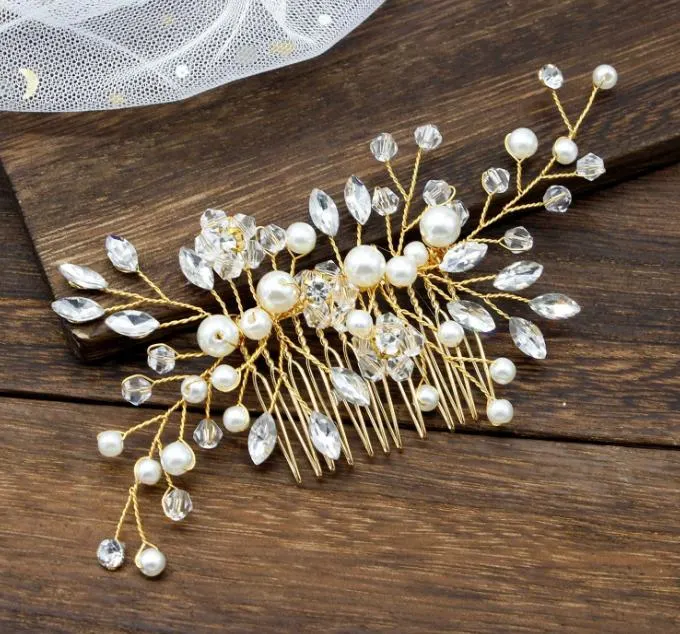 Bridal Wedding Crystal Peal Hair Comb Hair Vines Headpiece. Bridal Hair Comb Headband