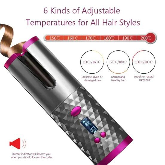 Temperature Control LCD Display 2 in 1 Portable Curling Iron Rechargeable Wireless Automatic Hair Curler 5200mAh