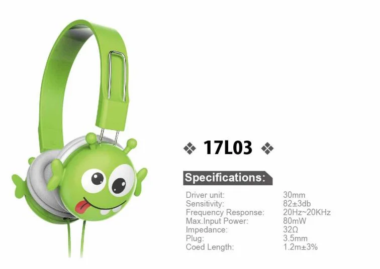 Wired Kids Headphone with Frog Image Adjustable Headphone with in Line Mic