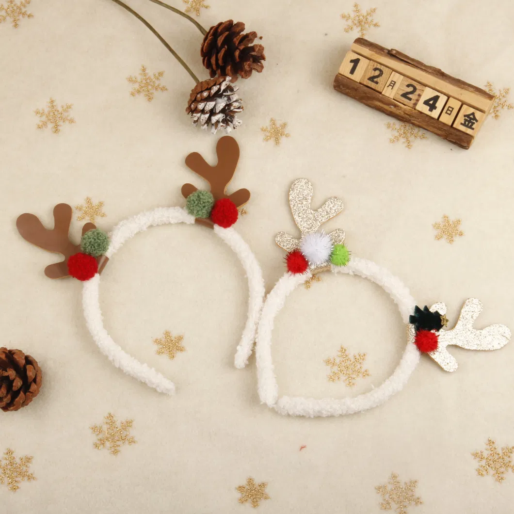 Christmas Headdress Antler Headband Elk Color Hair Ball Cute Girl Leather Antler Headband