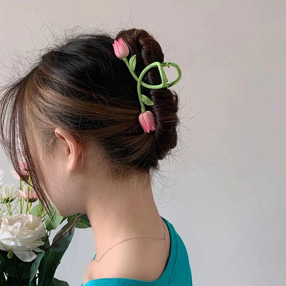 Tulip Flower Hair Claw Clips Sunflower Metal Hairpins Makeup Hair Styling