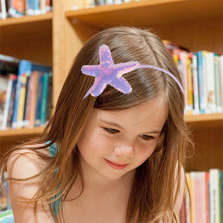 Wholesale Sweet Rainbow Sequins Starfish Mermaid Headband Kids Hair Accessories