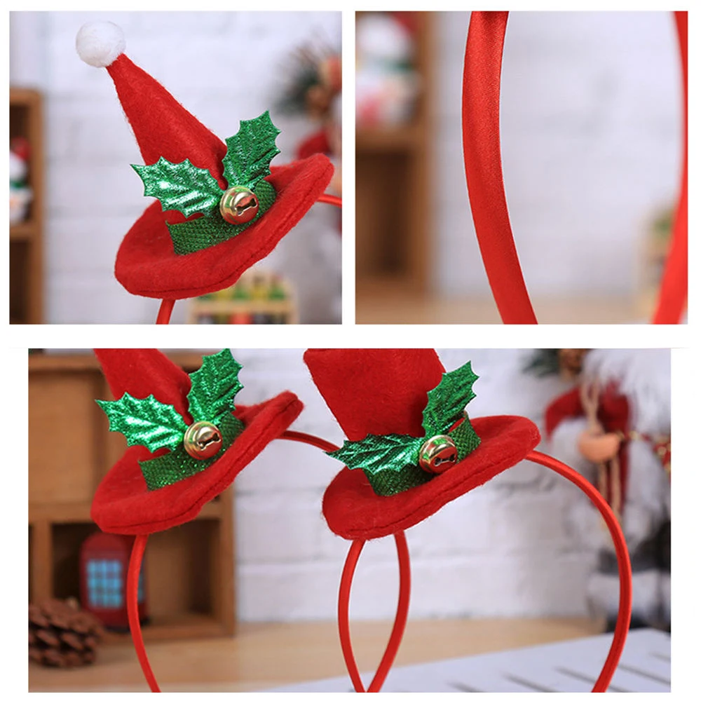 Xmas Tree Head Hat Toppers Green Leaf Decorated Red Christmas Headband