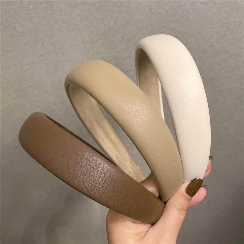 Wholesale New Style Retro Temperament PU Leather Sponge Headband Fashion Simple Women&prime;s Solid Color Hair Accessories