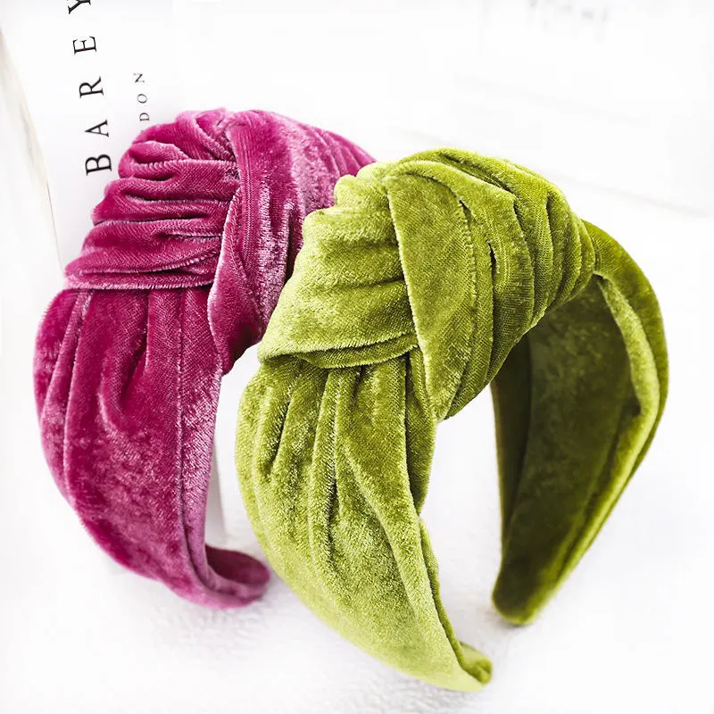 New Solid Colorful Velvet Women Elastic Cloth Knotted Headband Hot Popular Europe&America Hair Band Accessories Ornament