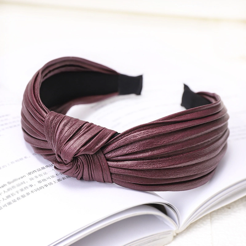 Factory Wholesale Fresh Solid Color Pressed Crinkle Hair Band Net Red Fashion Faux Leather Hundred Headband