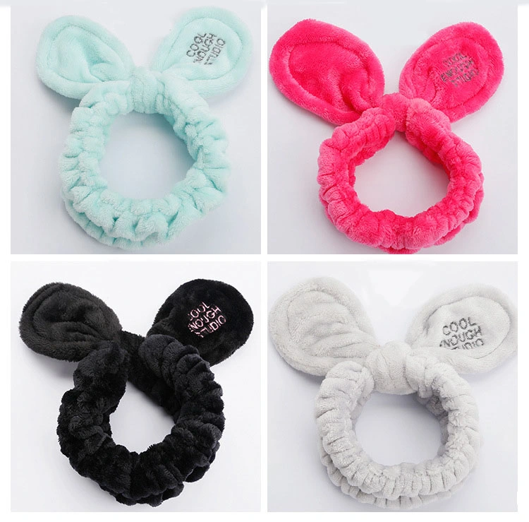 Coral Fleece Makeup Bow Elastic Soft Headband for Women Wash Face Lady Bath Makeup Hair Band