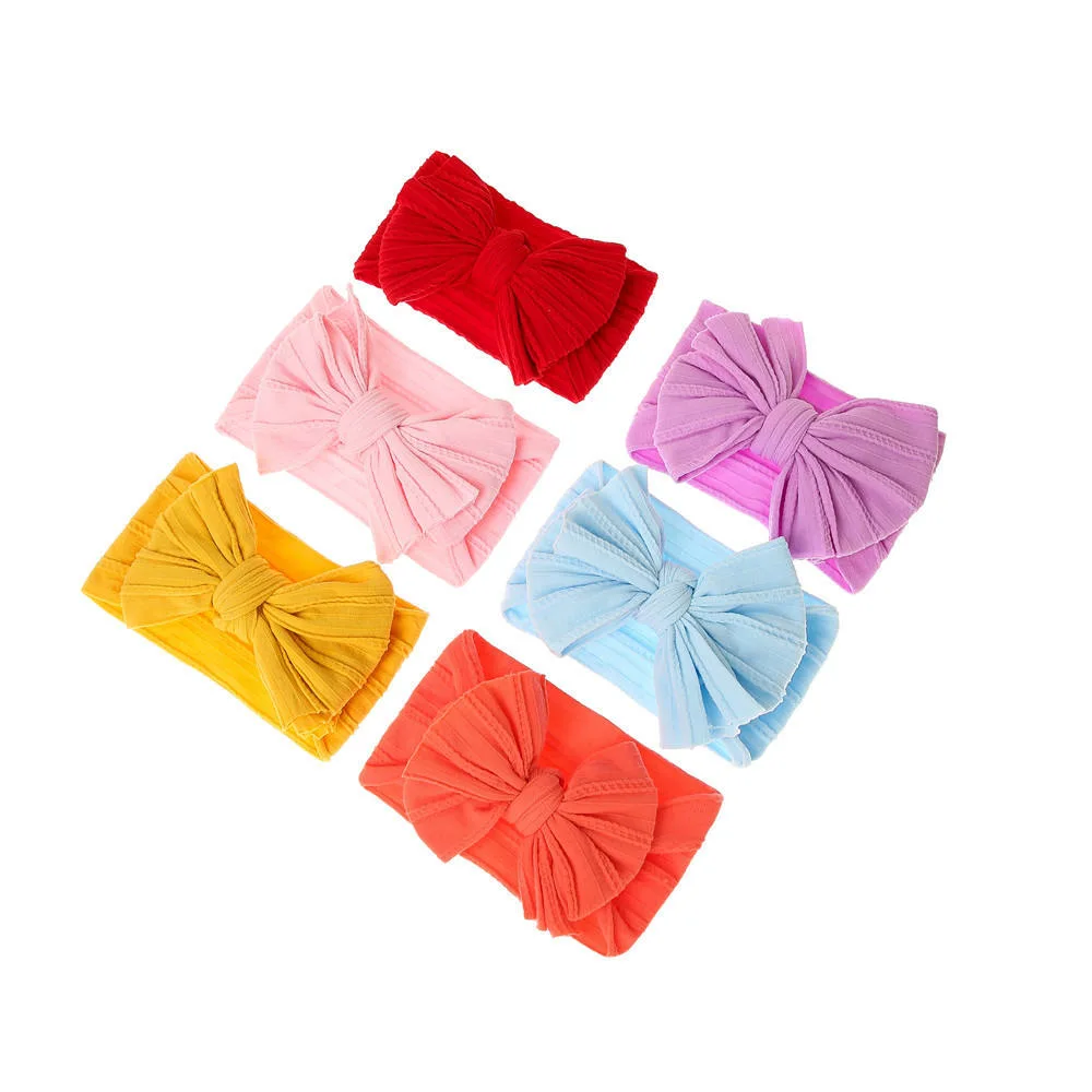 Hot Sell Baby Ribbed Large Bow Head Wrap Candy Color Printed Flower Baby Headband Princess Baby Hair Accessories