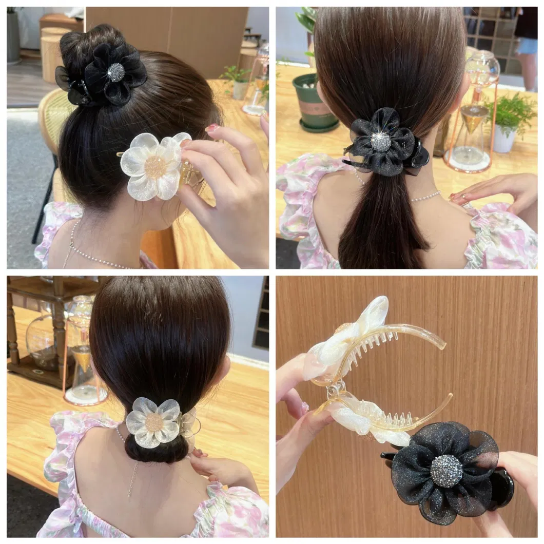 Light Luxury Mesh Shiny Sun Flower Headband Ponytail Meatball Head Accessories Plate Hairpin Clip