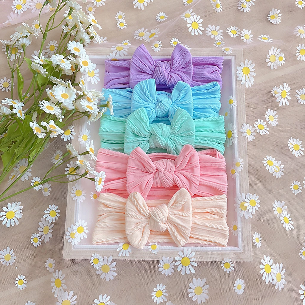 Twist Children&prime;s Hair Baby Nylon Bow Skin Wide Headscarf Children Girl Elastic Bowknot Soft Silk Headband