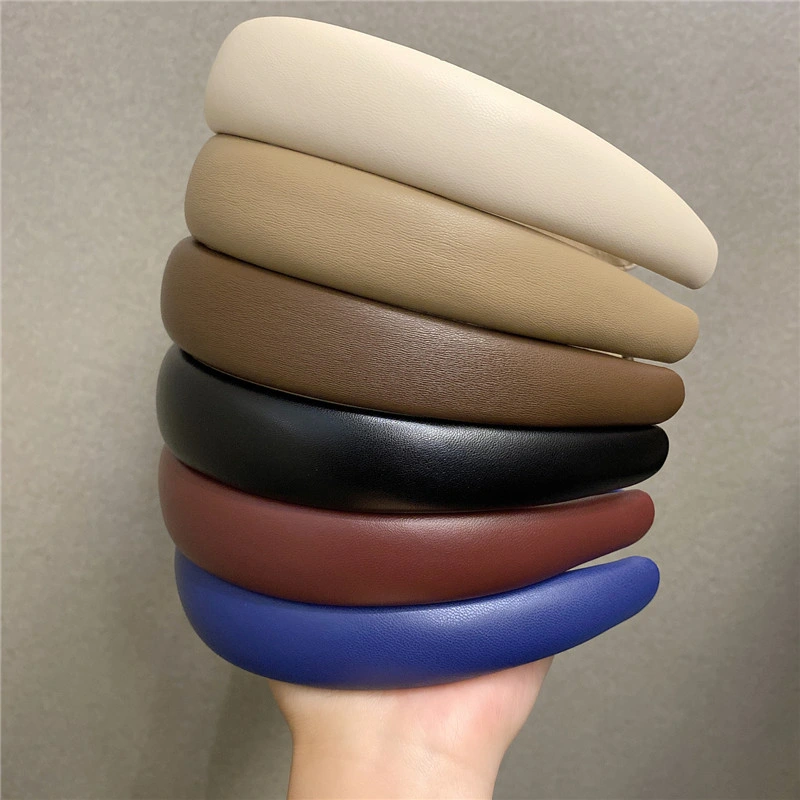 Wholesale New Style Retro Temperament PU Leather Sponge Headband Fashion Simple Women&prime;s Solid Color Hair Accessories