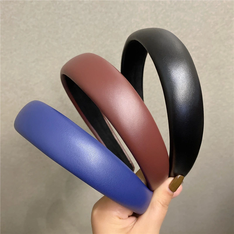 Wholesale New Style Retro Temperament PU Leather Sponge Headband Fashion Simple Women&prime;s Solid Color Hair Accessories