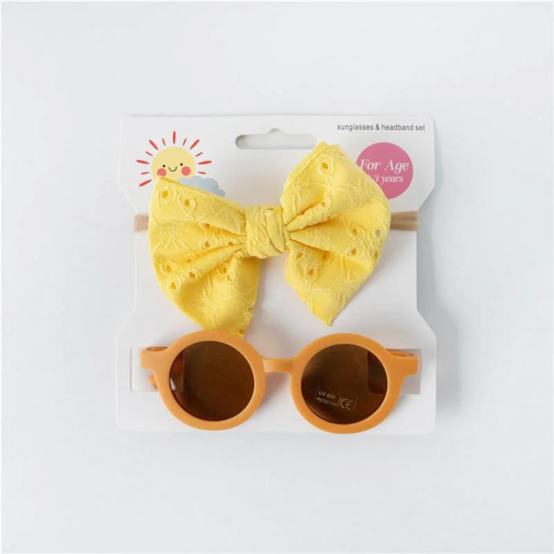 2PCS/Set Kids Sunflower Sunglasses Matching Bow Knot Headband Flower Shape Sunglasses and Headbands Set