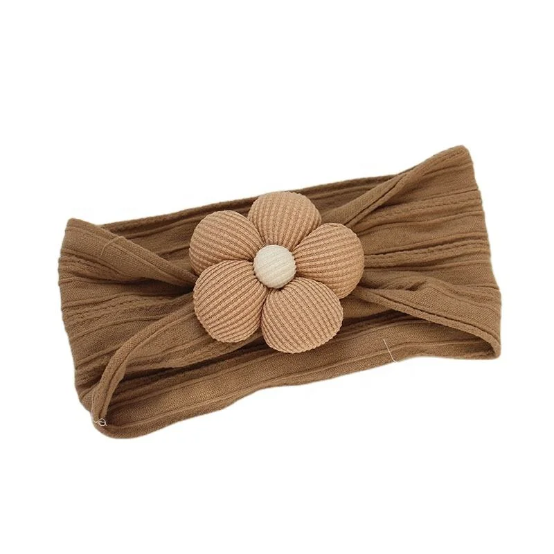 Hot Sale Autumn and Winter Customized Knitted Brown Lovely Baby Headband with Flower