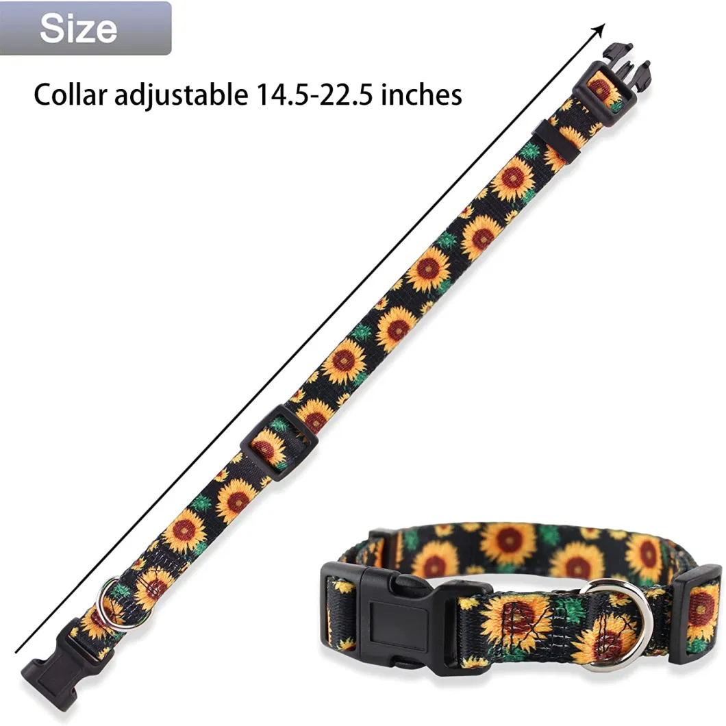 1-Sunflower in Black Bow Tie Dog Collar and Leash Set,Adjustable Cute Plaid Soft Dog Bowtie Collar Bandana and Leash, Dog Accessories for Small Medium Dogs Cats