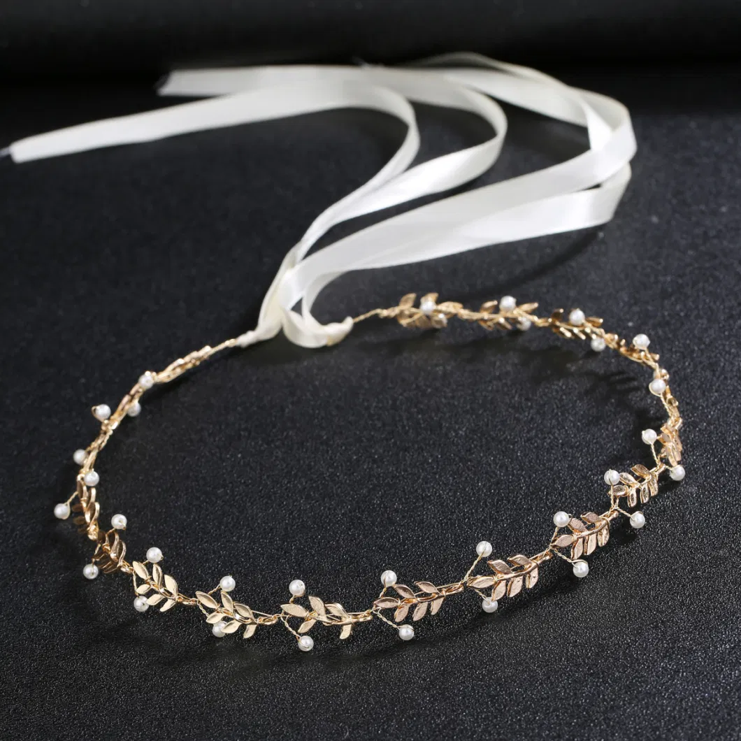 Alloy Leaf Pearl Hair Hoop Wedding Headband