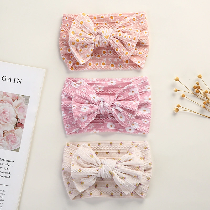 Wholesale Soft Jacquard Nylon Bow Summer Floral Print Headband for Baby